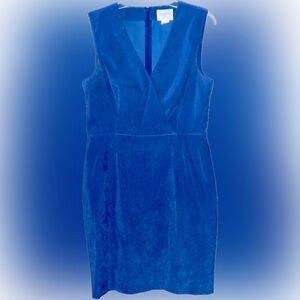 Vintage Hugo Buscati V-Neck Sleeveless Dress, Blue, Suede-Like, Size 14, EVC